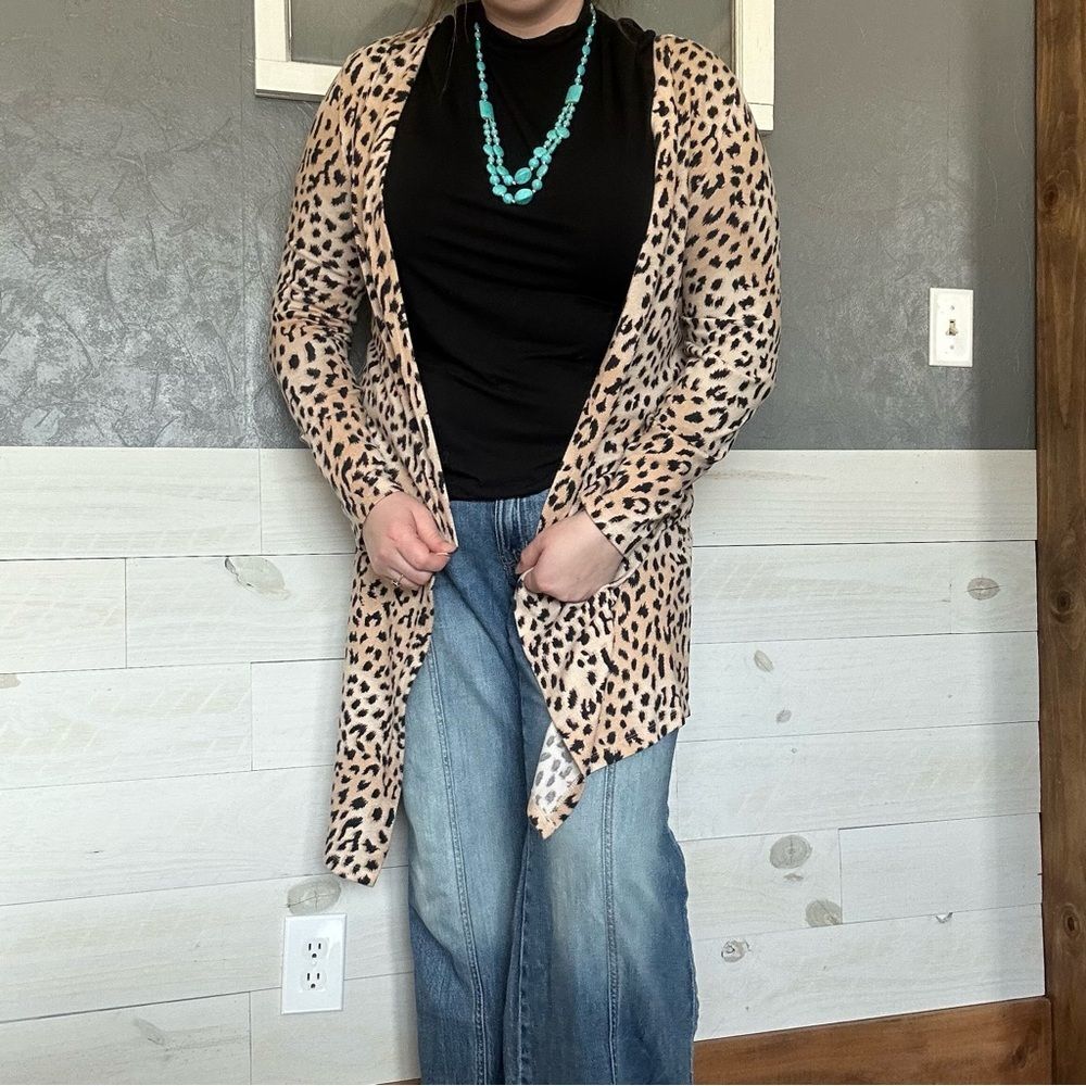 Boutique Duster longline Leopard Print Women's Cardigan